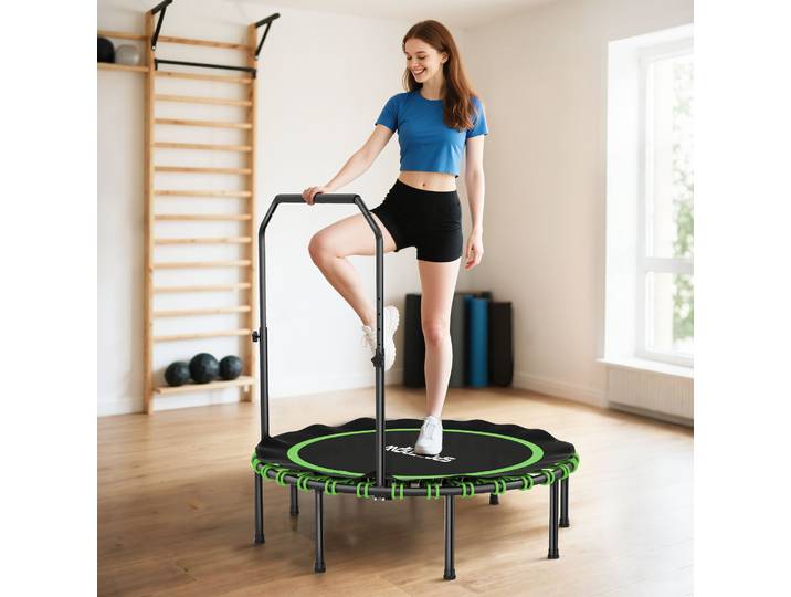 SPORTNOW Trampoline Fitness avec Poignée Réglable Vert Acier