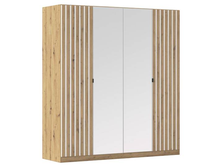 Rauch Möbel Drehtürenschrank, Weiß, Eiche Artisan, 2 Fächer, 181x197x54 cm, in verschiedenen Größen erhältlich, Schrankfront mit Spiegel, Schlafzimmer, Kleiderschränke, Kleiderschränke 4-türig