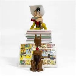 Plastoy Lucky Luke: Lucky Luke and Rantanplan Stack of Comics Collector Figure