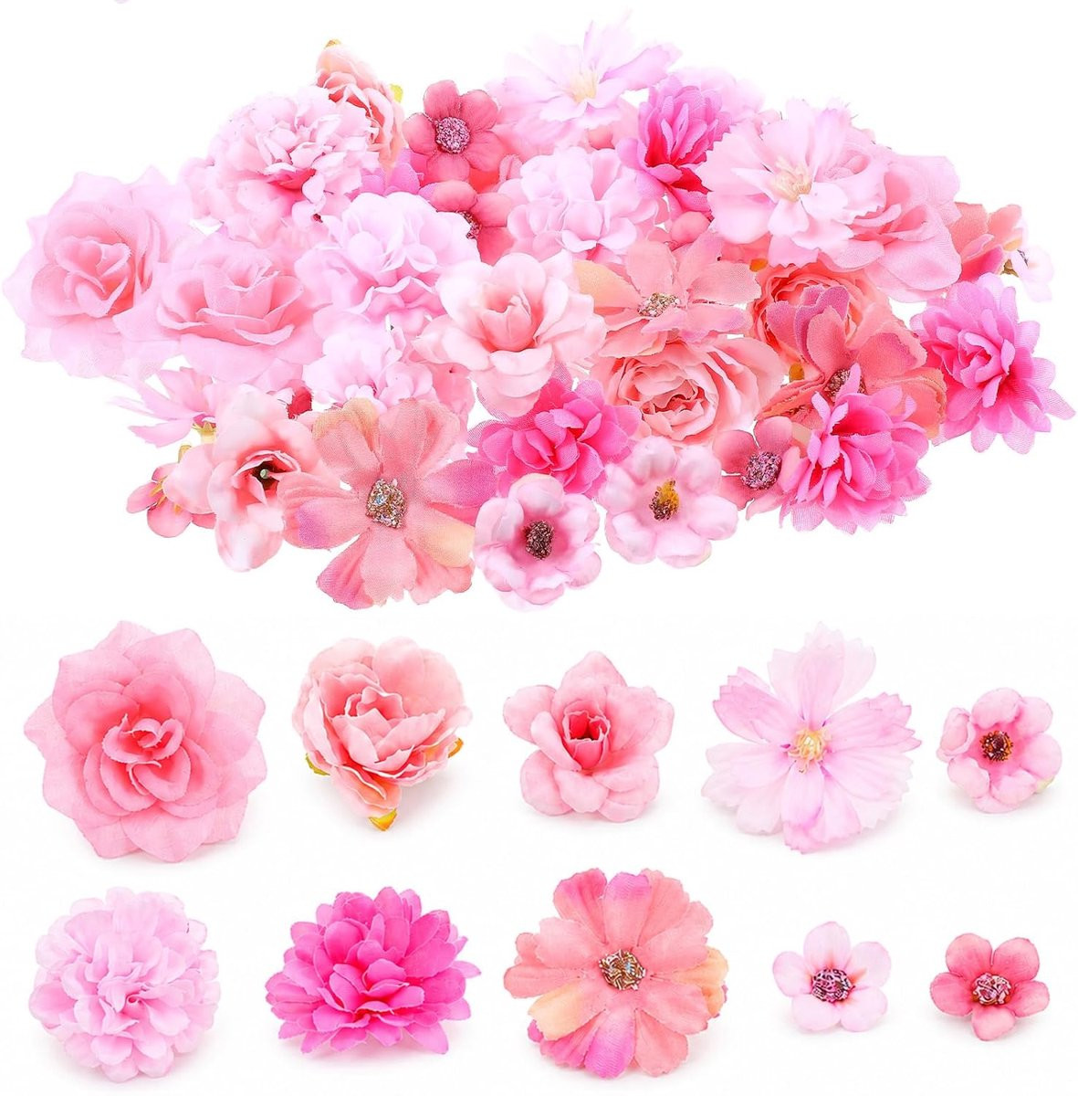 50 stuks Roze Kunstbloemen Kleine Decoratieve Bloemhoofden voor Bruiloften