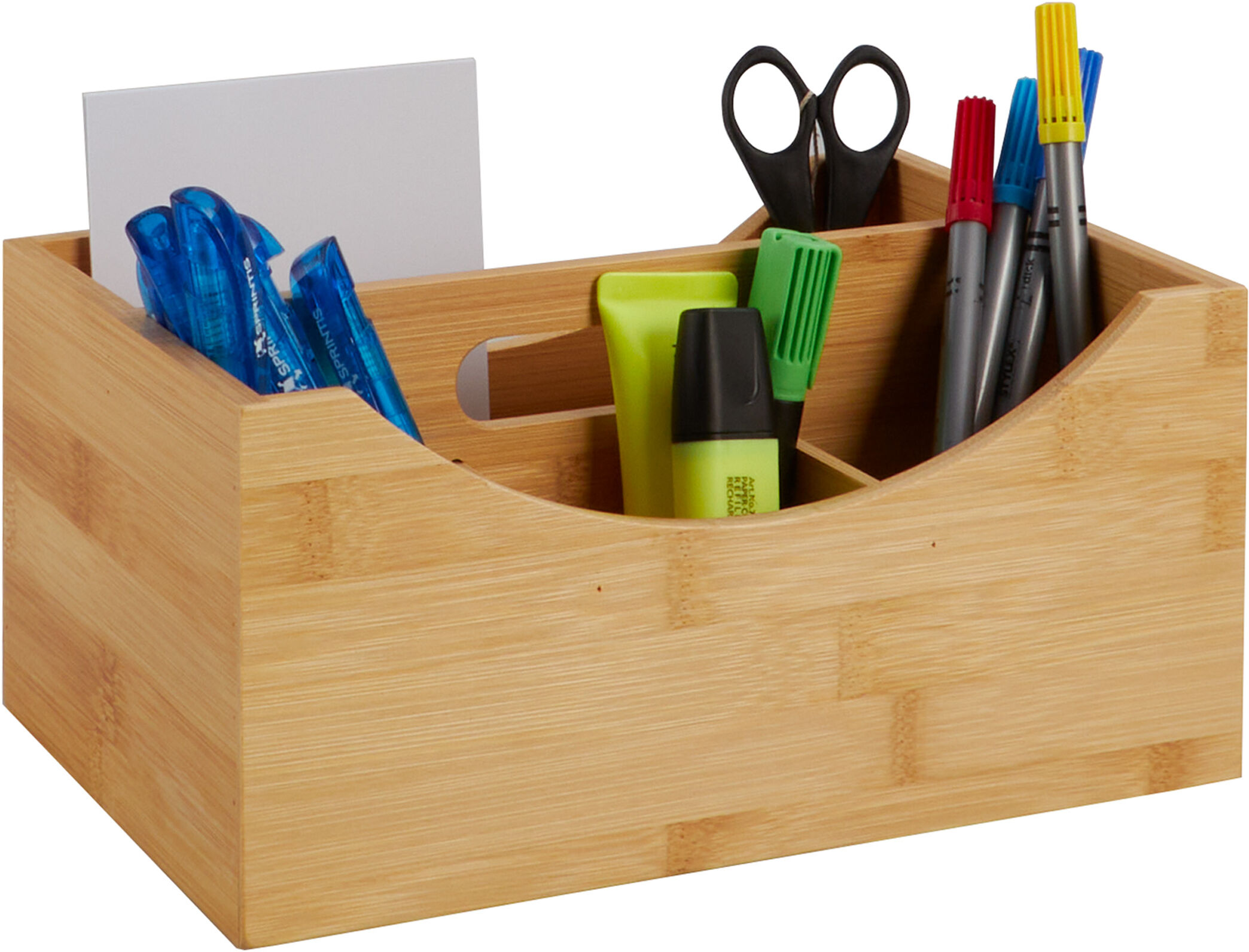 1 Organizador de escritorio madera con asa, bambú, marrón