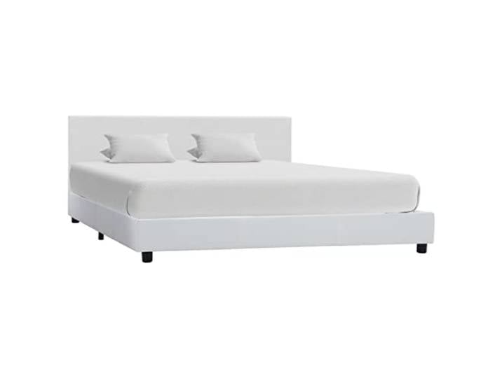 YNGBHFNOP Kunstleder Bettgestell mit Kopfteil Weiß 120x200 cm Bettgestell Weiß Kunstleder 120x200 cm Polsterbett mit Kopfteil Lattenrost Stahlbeine Modernes Bettrahmen Schlafzimmer Möbel