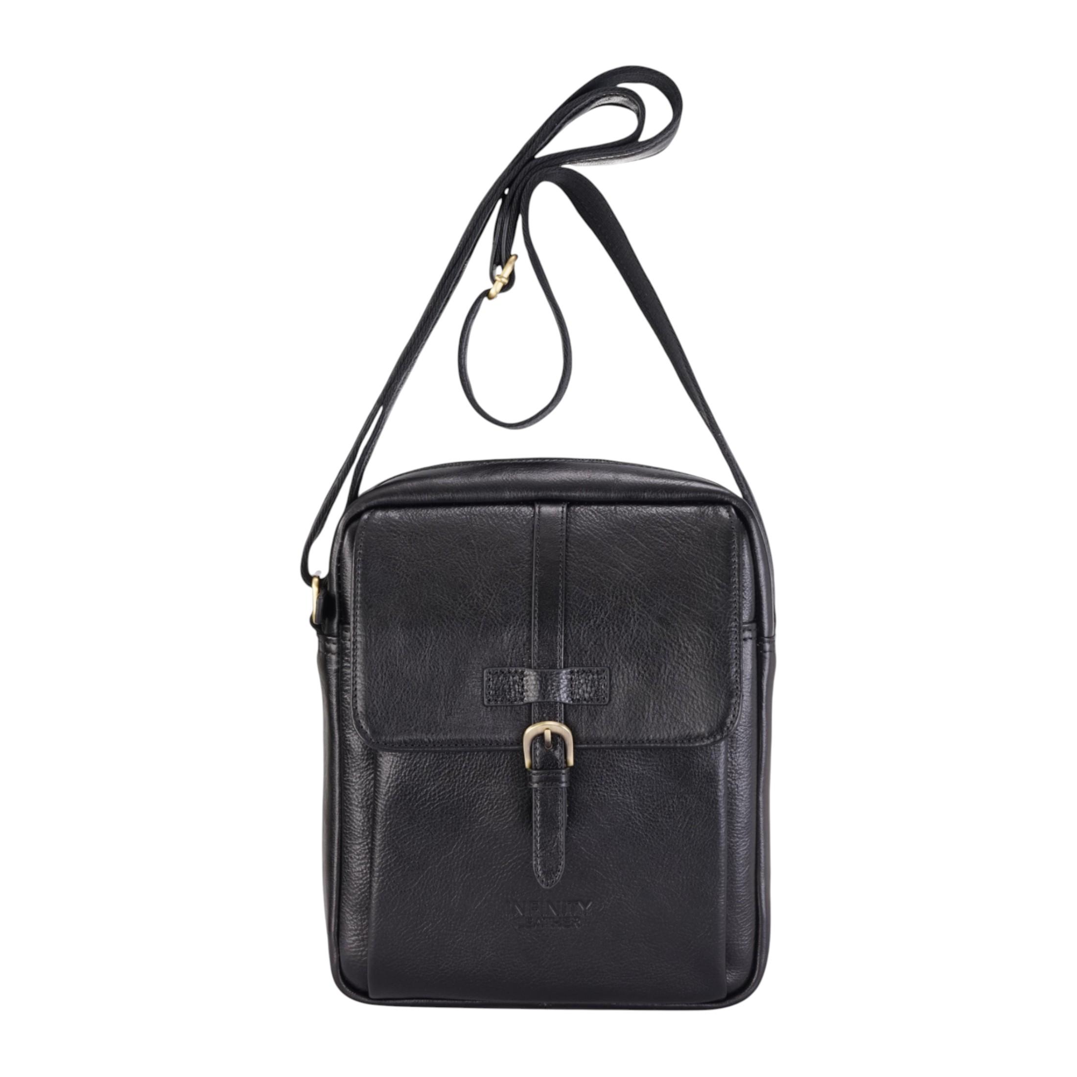 Echte leren zwarte vintage crossbody messenger reistas - Ashby
