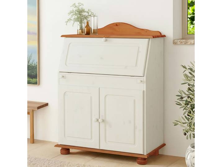 Sekretär GOODPRODUCT Mette, Schreibtisch im Landhausstil , gelb (weiß, honigfarben), B:82cm H:107cm T:39cm, Sekretäre, Sekretär, aus Massivholz, Breite 82 cm