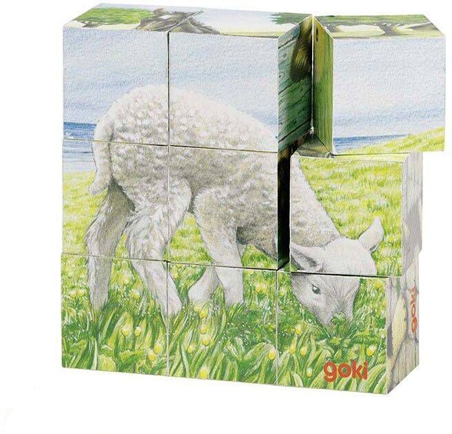 Puzzle cubes en bois animaux de la ferme 9 pièces - Goki