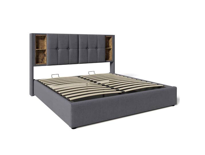Oxeza Polsterbett 180/200 cm Grau mit kabellosem USB-C-Ladeanschluss und Speicherplatz (Ohne Matratze), Mode, Rechteckig, 180x200 cm, Schlafzimmer, Betten, Polsterbetten