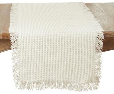 Saro Lifestyle "Fringe-Touched Waffle Weave Table Runner - 16""x72"""