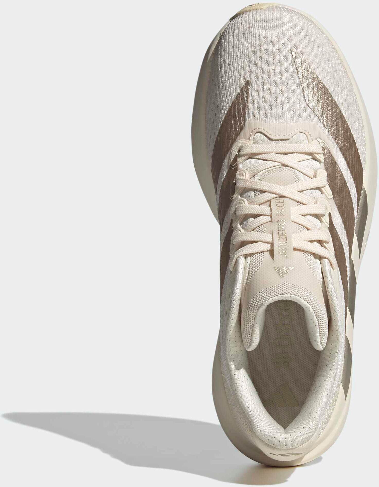Laufschuh ADIDAS PERFORMANCE "ADIZERO PACER", Damen, Gr. 37, beige (wonder weiß, cyber metallic, warm vanilla), Synthetik, Textil, Schuhe Laufschuh, angelehnt an das Design vom EVO SL, sehr leicht wonder weiß, cyber metallic, warm vanilla 37
