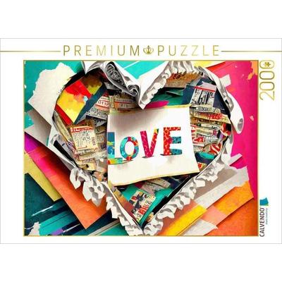 CALVENDO Puzzle Bunter Design Hintergrund mit Herz und Text LOVE | 2000 Teile Lege-Größe 90x67cm Foto-Puzzle für glückliche Stunden