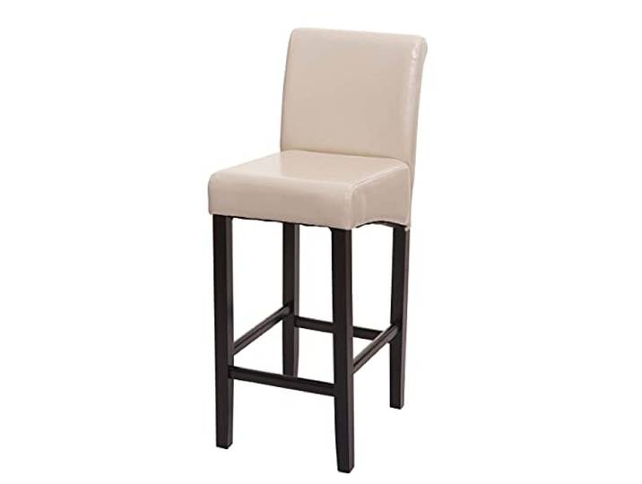PROREGAL Barhocker gepolstert mit Lehne Sitzhöhe 75cm Holz Creme dunkle Beine Kunstleder Barstuhl Tresenhocker