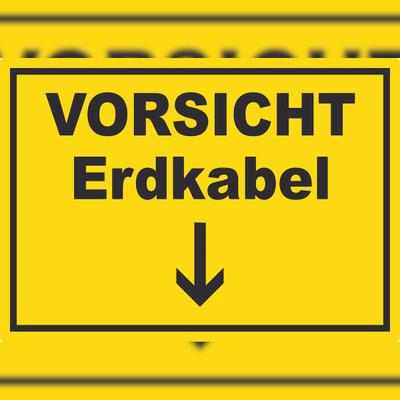 HB-Druck Vorsicht Erdkabel mit Richtungspfeil unten Aufkleber A8 (52x74mm)