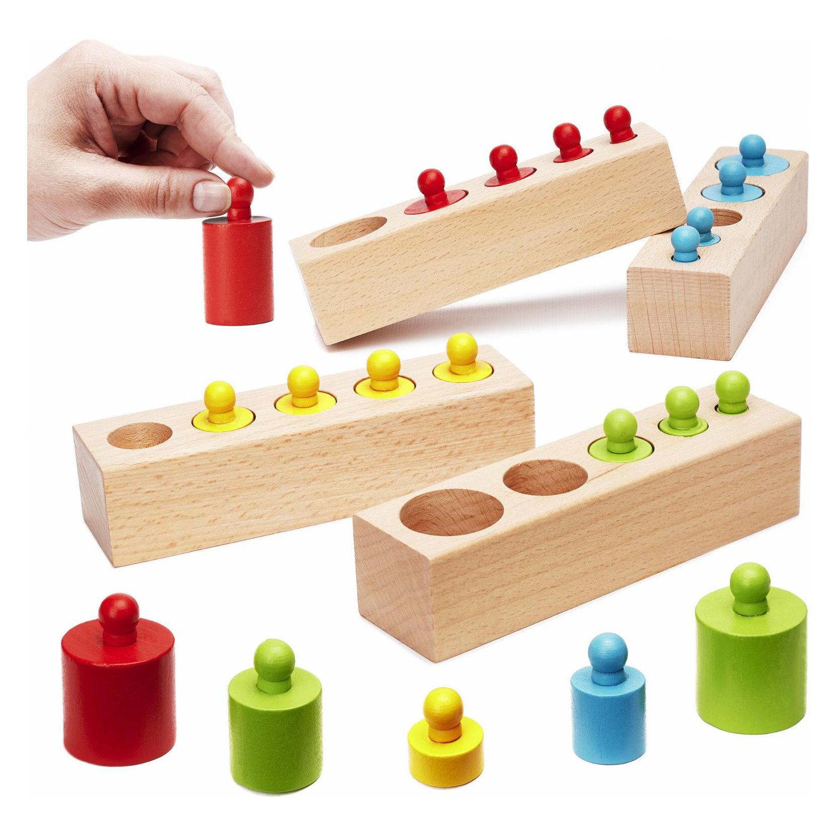 Ikonka Montessori Holzzylinder Gewichte bunt (5903039717961)