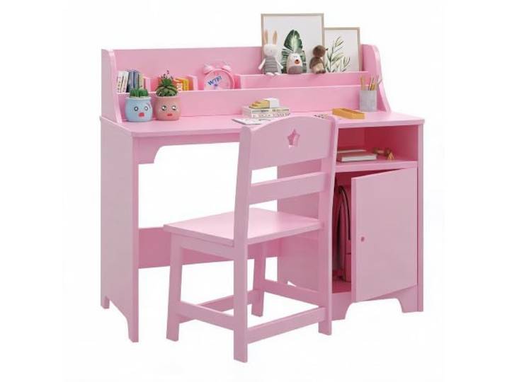Mitwachsender Kinderschreibtisch mit Stuhl – Holz Kinder-Schreibtisch-Set mit Aufsatz & Aufbewahrungsschrank – ergonomisch, platzsparend, ideal für Jungen & Mädchen im Kinderzimmer oder Lernzimmer –
