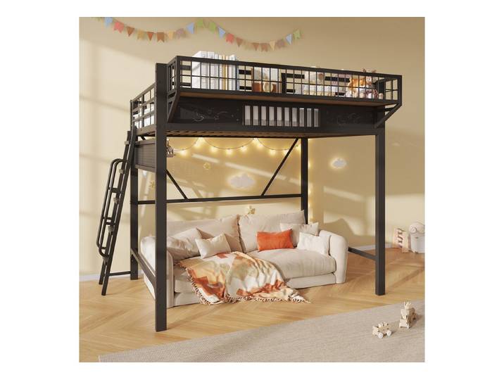 Welltin Metallbett Metall-Hochbett mit Staufächern und offener Fläche