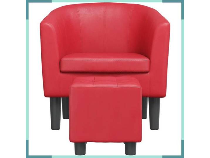 Fauteuil avec repose-pied - 356496 - Similicuir rouge - Boutons tuftés - Repose-pied inclus