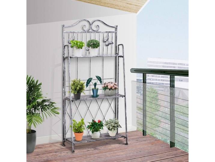 Porte-plante Étagère à Plantes Métal 3 Niveaux Gris Argenté 96x44x25cm - Échelle Fleurs Décorative Jardin Balcon Compacte