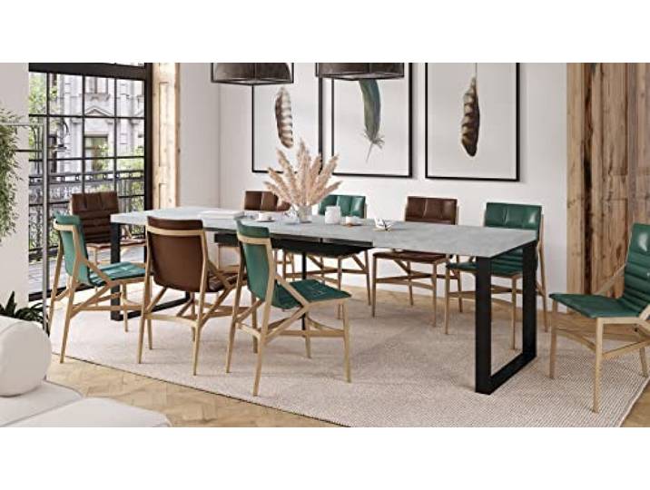 Mazzoni Design Esstisch Avari Tisch ausziehbar 140 bis 290 cm, Farbe:Beton - Schwarz matt