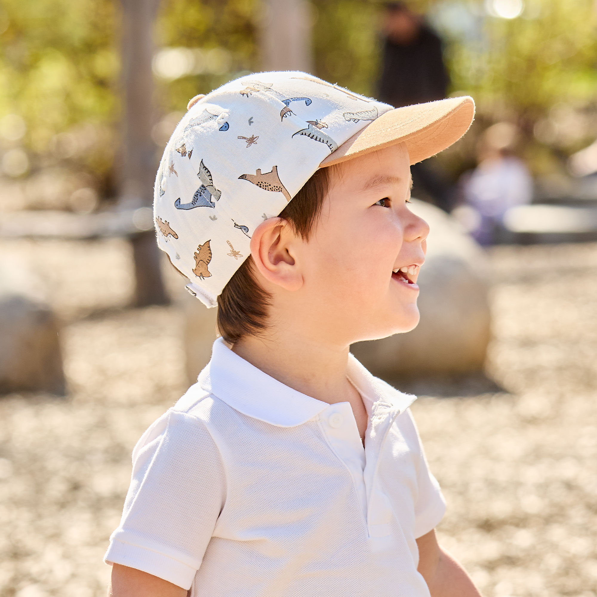 Baseball Cap MAXIMO, Jungen, Gr. 49, weiss (wollweiß, rehbraun), Canvas, Baumwolle, Caps Baseball Cap, Wollweiss, Dino-Motiv, Klettverschluss, 5-Panel-Cap, Jungen wollweiß, rehbraun 49