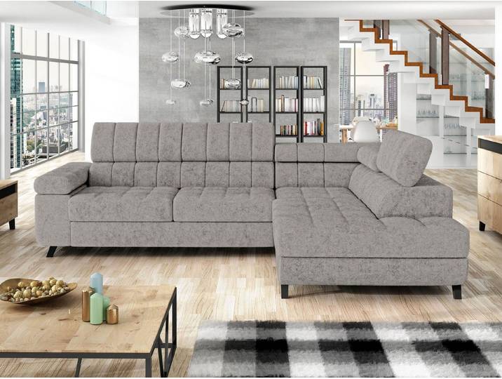 MIRJAN24 Ecksofa Nord, mit Bettkasten und Schlaffunktion, Typs L , Einstellbare Kopfstützen, 264x203x73 cm
