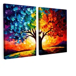 LEINWANDBILD 2er Set Baum - Farbenfroh - Malerei-Look - Abstrakt 100x70 cm