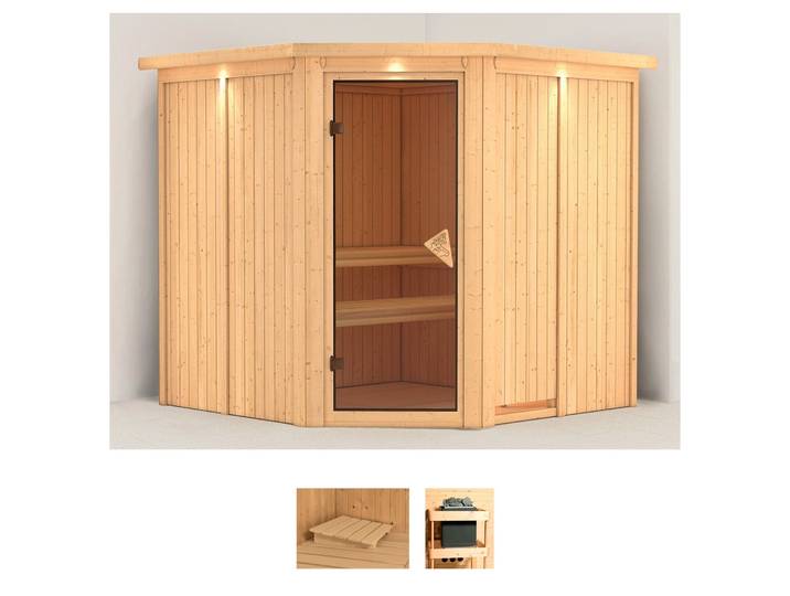 Sauna KARIBU Jarin , beige (naturbelassen), ohne Ofen, (ohne Ofen), Saunen, Sauna, ohne Ofen