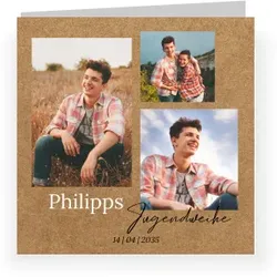 Einladung zur Jugendweihe in Braun im Design "Einladung Momentaufnahme" - Musterkarte