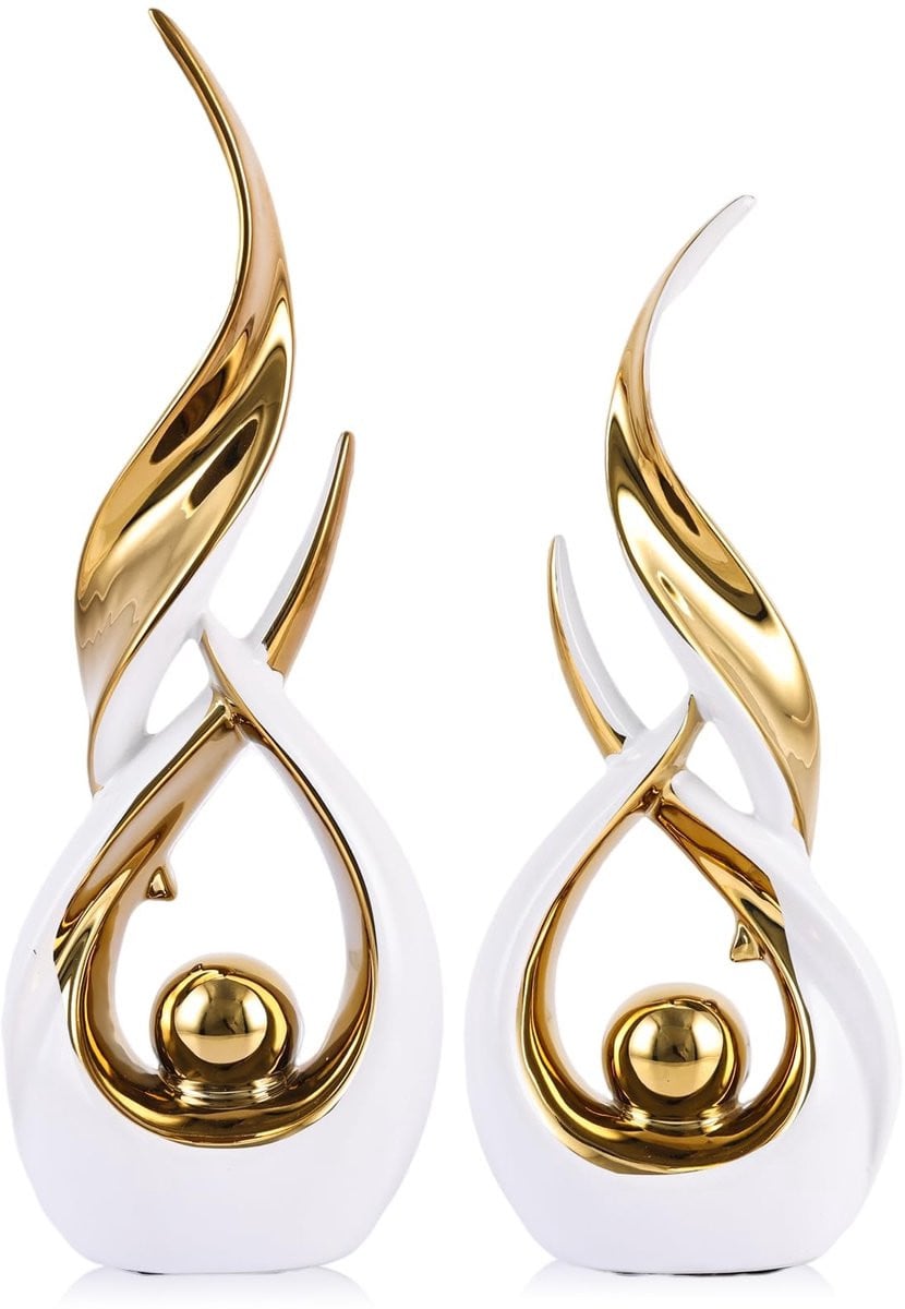 Omgoods Gouden Keramische Abstracte Beeldset voor op tafel