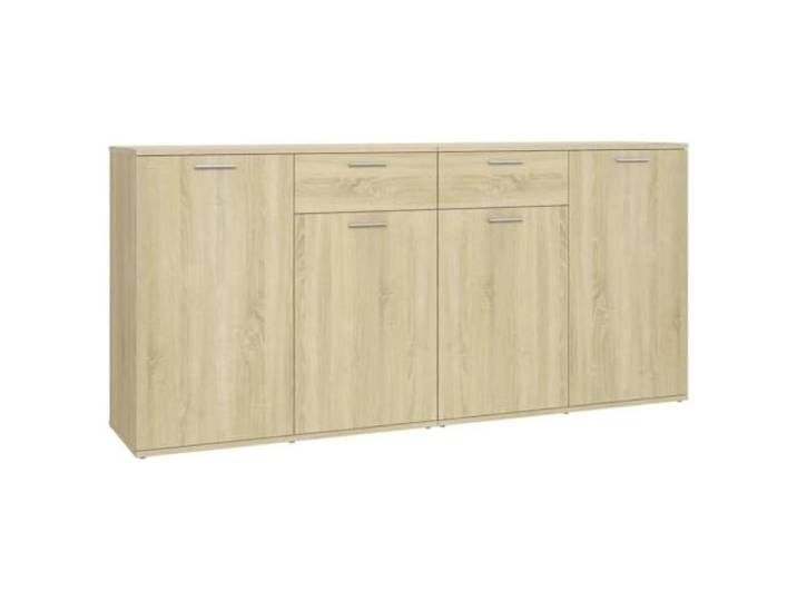 Fisinber Sideboard Sonoma-Eiche 160x36x75 cm Kommode 2er-Set 4 Türen Großzügiges Anrichte Set aus Holzwerkstoff für Wohnzimmer und Flur, 4 Türen und 2 Schubladen bieten viel Stauraum.