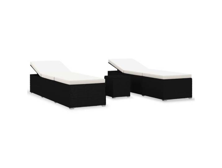 Bonne qualité - Lot de 2 Chaises longues de jardin + Table à thé - Transat de jardin Bain de Soleil - Résine tressée Noir @7173 :