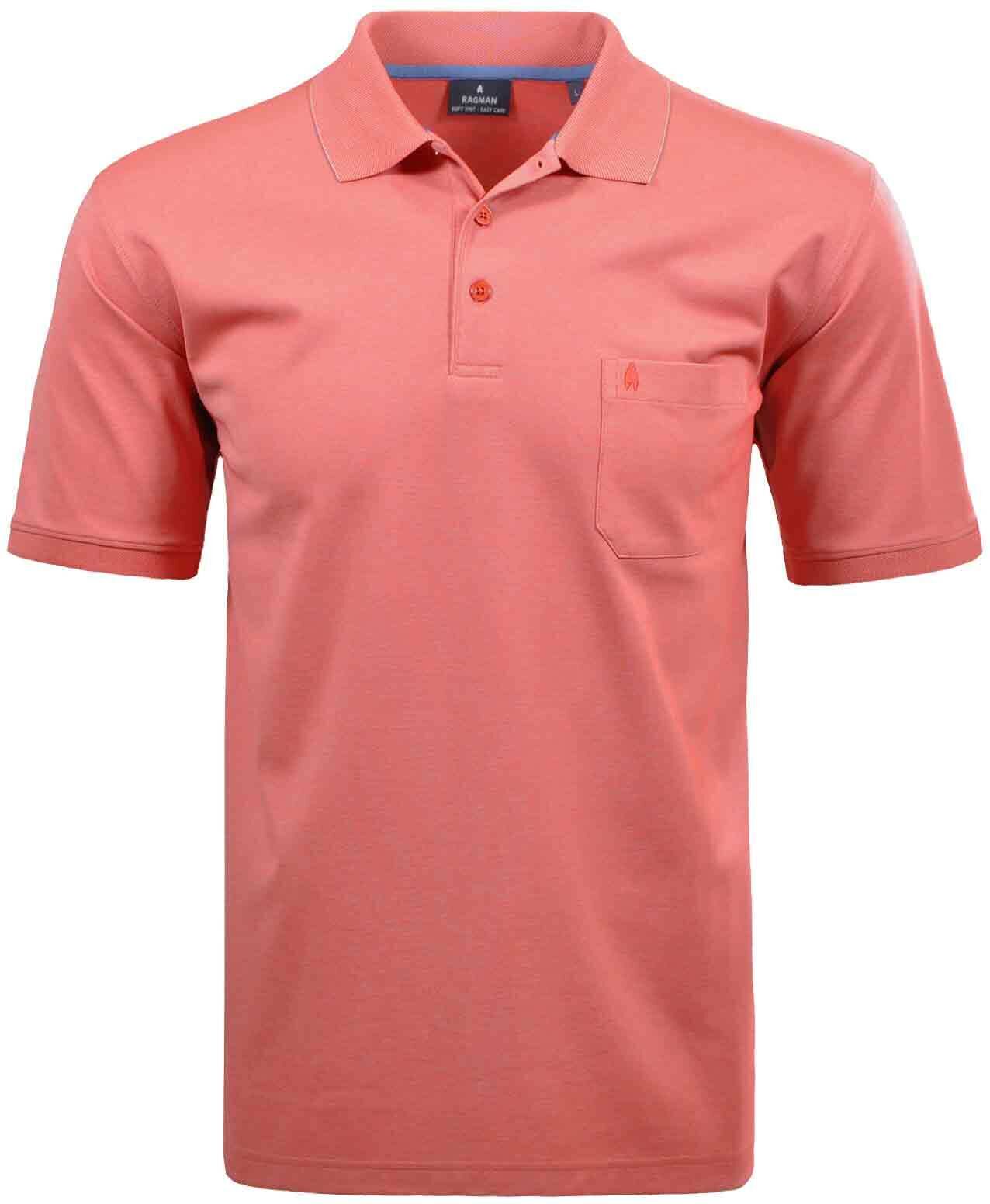 Poloshirt RAGMAN, Herren, Gr. M, rosa (hellrot, 638), Piqué, 61% Baumwolle, 39% Polyester, regular fit, ohne Ausschnitt, Shirts Poloshirt hellrot, 638 M