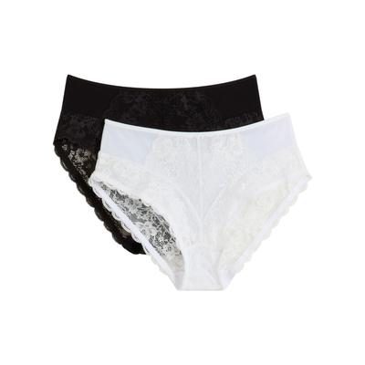 Maxislip BONPRIX, Damen, Gr. 56/58 (XXXL), 2 Stk., weiß, schwarz, Spitze, Obermaterial: 80% Polyamid, 20% Elasthan. Netz: 90% Polyamid, 10% Elasthan. Spitze: 90% Polyamid, 10% Elasthan, unifarben, figurbetont, Unterhosen, im Doppelpack, aus Polyamid...