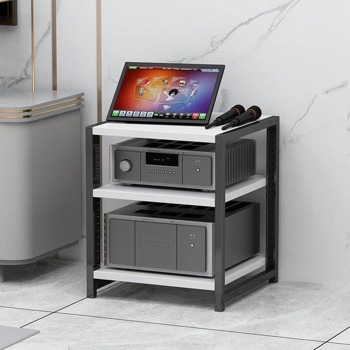 Stereo Meubel Audiotoren Hifi met 3 Verstelbare Planken - Wit