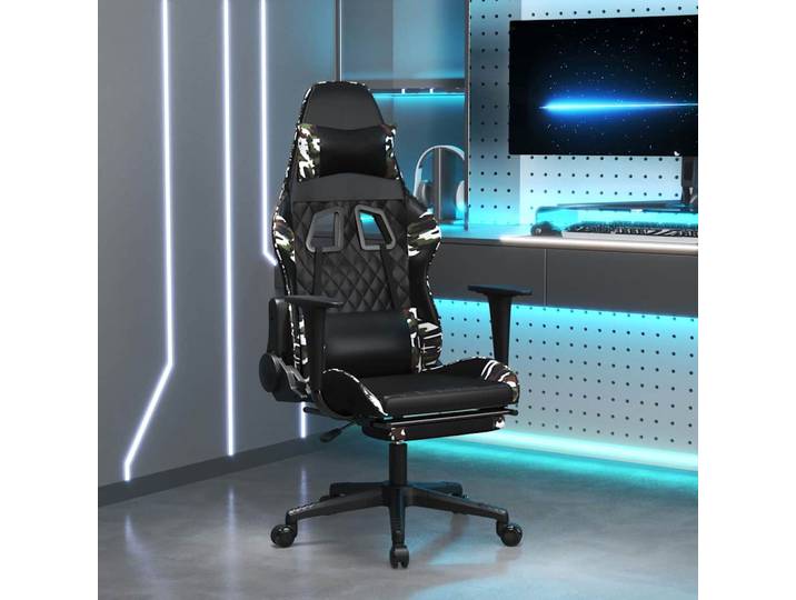 vidaXL Gamingstuhl mit Massage Fußstütze Schwarz Tarnfarben Kunstleder