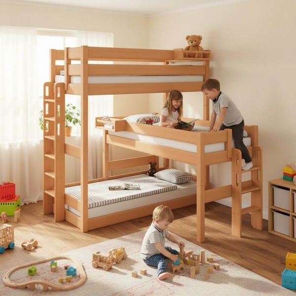 Etagenbett Trio – massive Buche