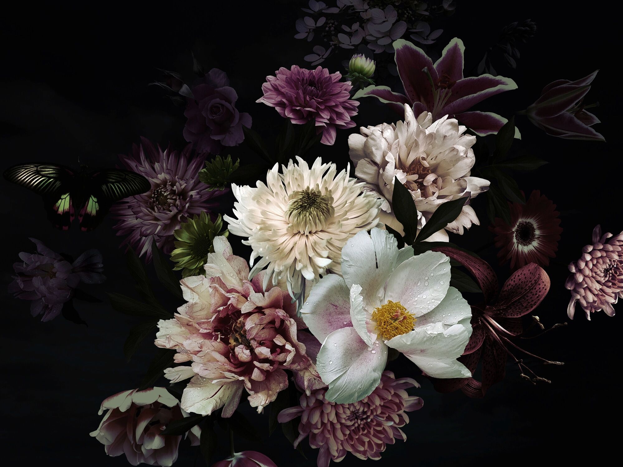 Papermoon "BLUMEN ABSTRAKT-MUSTER DESIGN ROSEN BLUMEN DECOR RETRO" bunt B/L: 2,5m x 1,86m, Bahnen: 5 Stk.