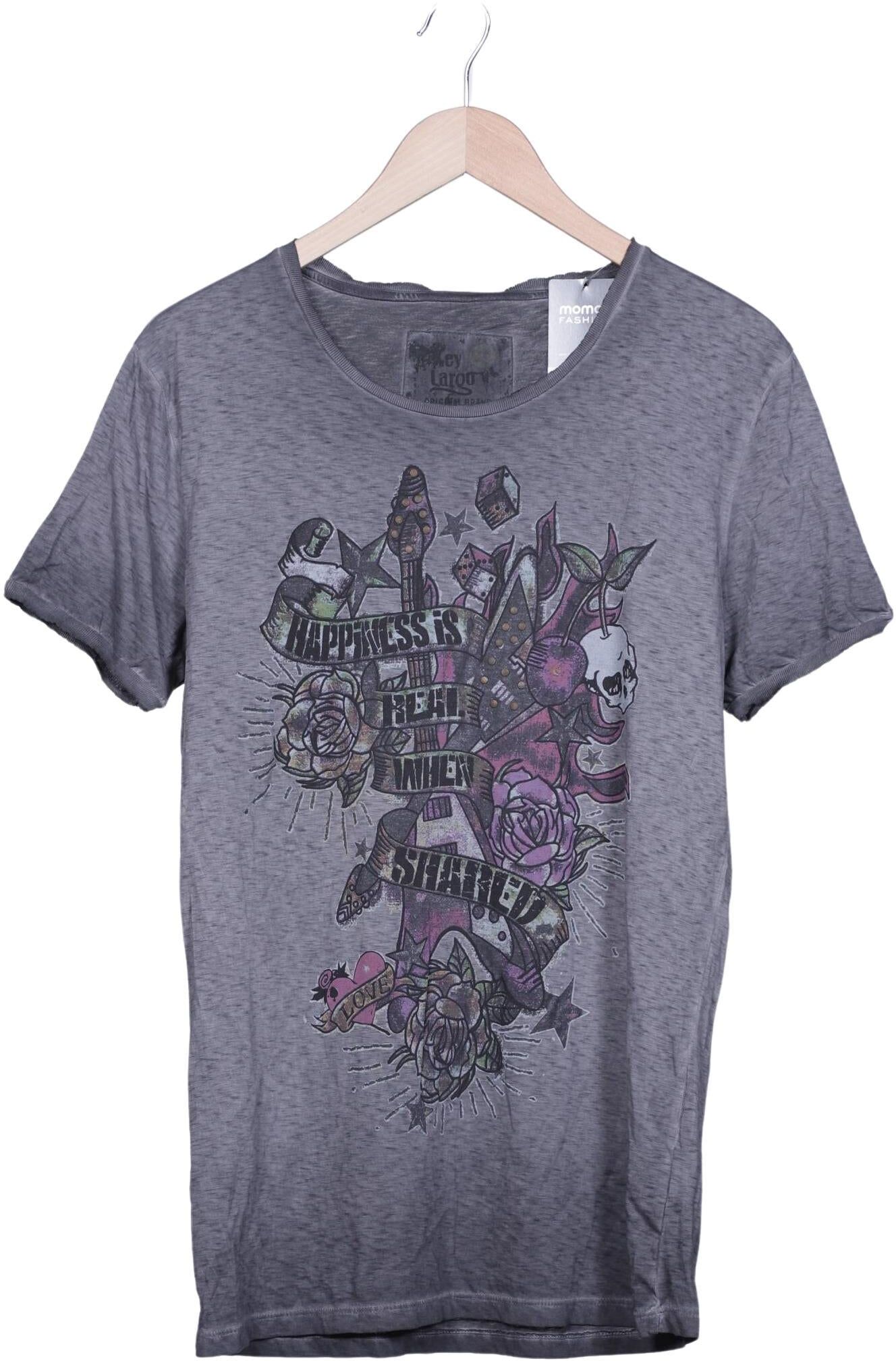 Key Largo Herren T-Shirt, Grau, Gr. M, Baumwolle - Second Hand