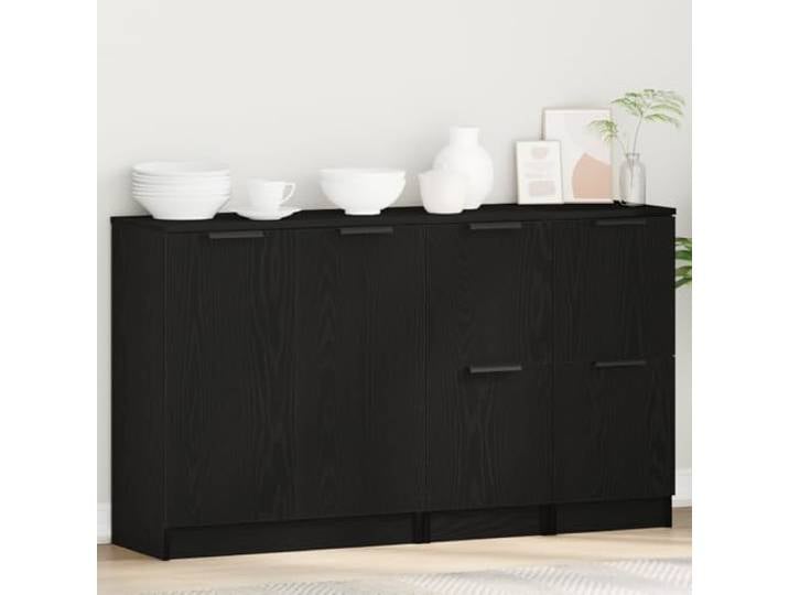 RJPLMFV Anrichte, 3-teilig, Eiche, Schwarz, Holz 120 x 30 x 70 cm, integrierte Regale, Scharniertüren, Stangengriffe, einfache Montage