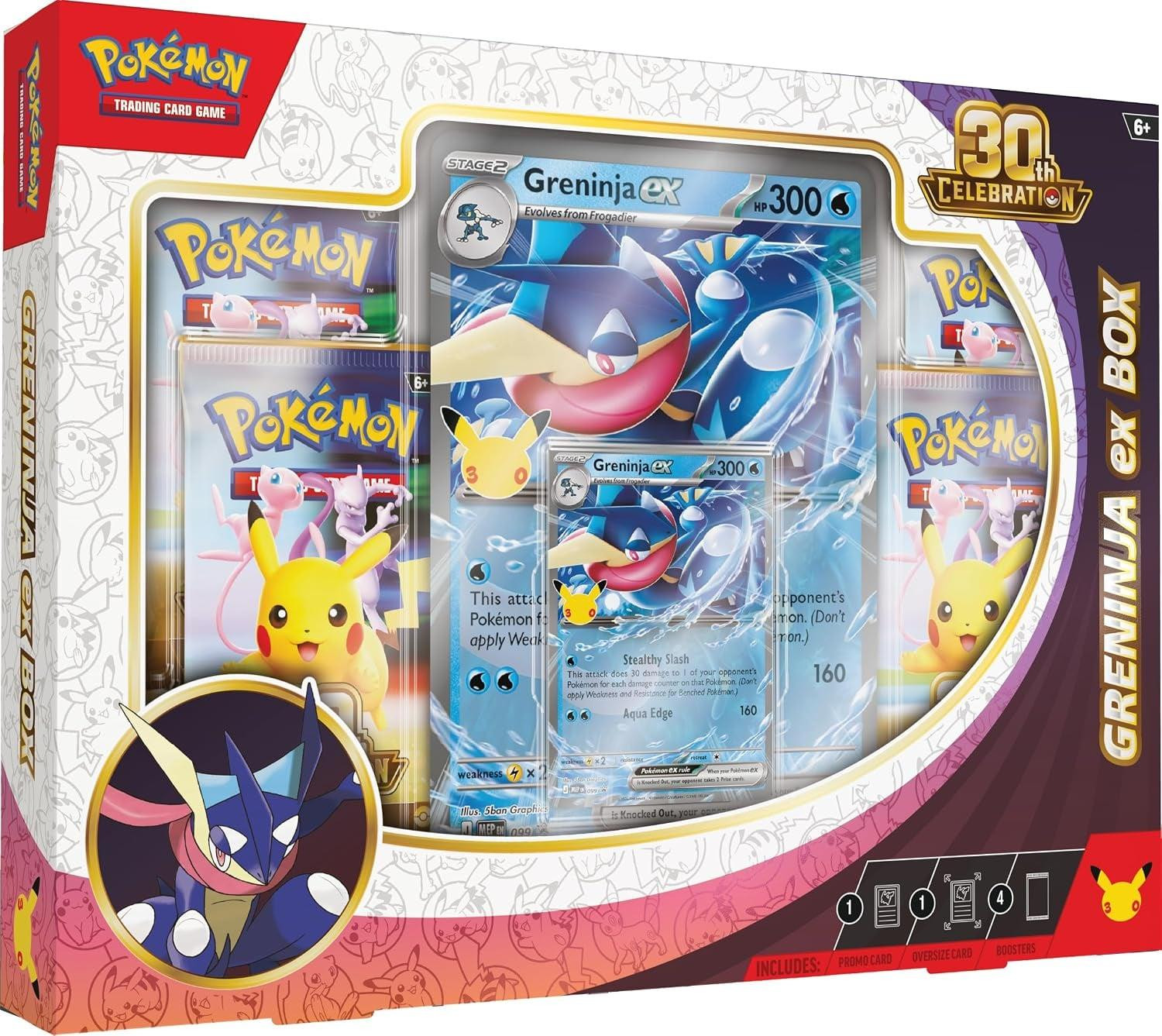 Pokémon TCG 30e viering Greninja ex Box met 1 Foil Promo Card, 1 Foil Oversized Card en 4 Booster Packs van The Pokemon Company