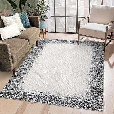 YUN Washable Area Rug ,Non Slip Low Pile Pearl Velvet Abstract Carpet, Modern Rug for Living Room Bedroom
