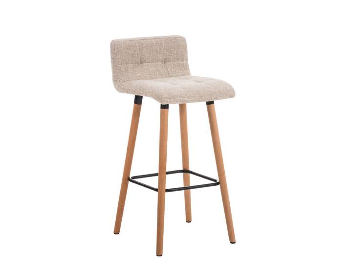 TPFLiving Barhocker London Gestell Holz Natura Stoff - Creme