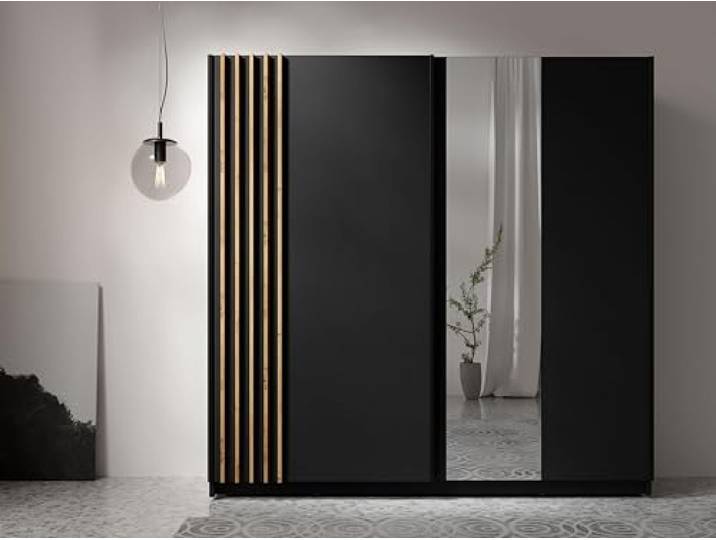 AXLIVING Kleiderschrank Beralto 202 cm schwarz, Spiegel Robustes, pflegeleichtes Material – langlebig & ökologisch. Breite von 202,2 cm. Höhe von 198,5 cm. Tiefe von 62 cm.