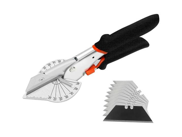 Gehrungsschere verstellbar 45-135 Grad mit 10 Ersatzklingen, Schwarz, Metall, 10.8x5.6x22.8 cm, Gartenzubehör, Gartenpflege, Gartenwerkzeuge