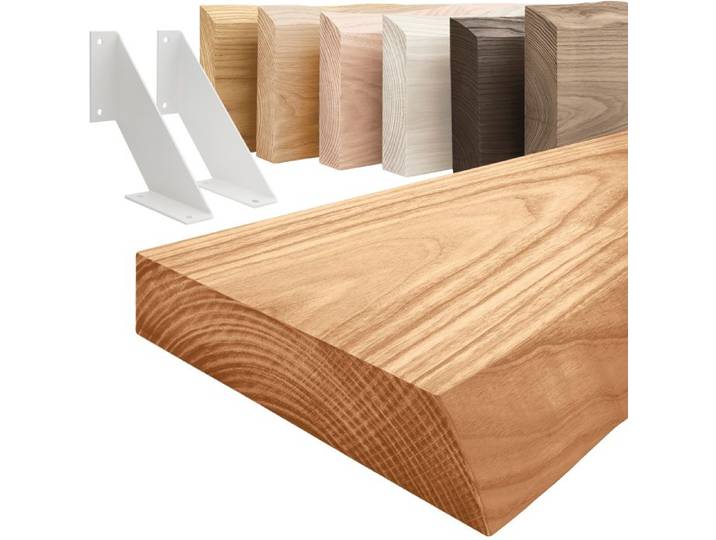LAMO Manufaktur Étagère murale avec supports en V blancs Étagère 160cm largeur Couleur: foncé Bord: naturel