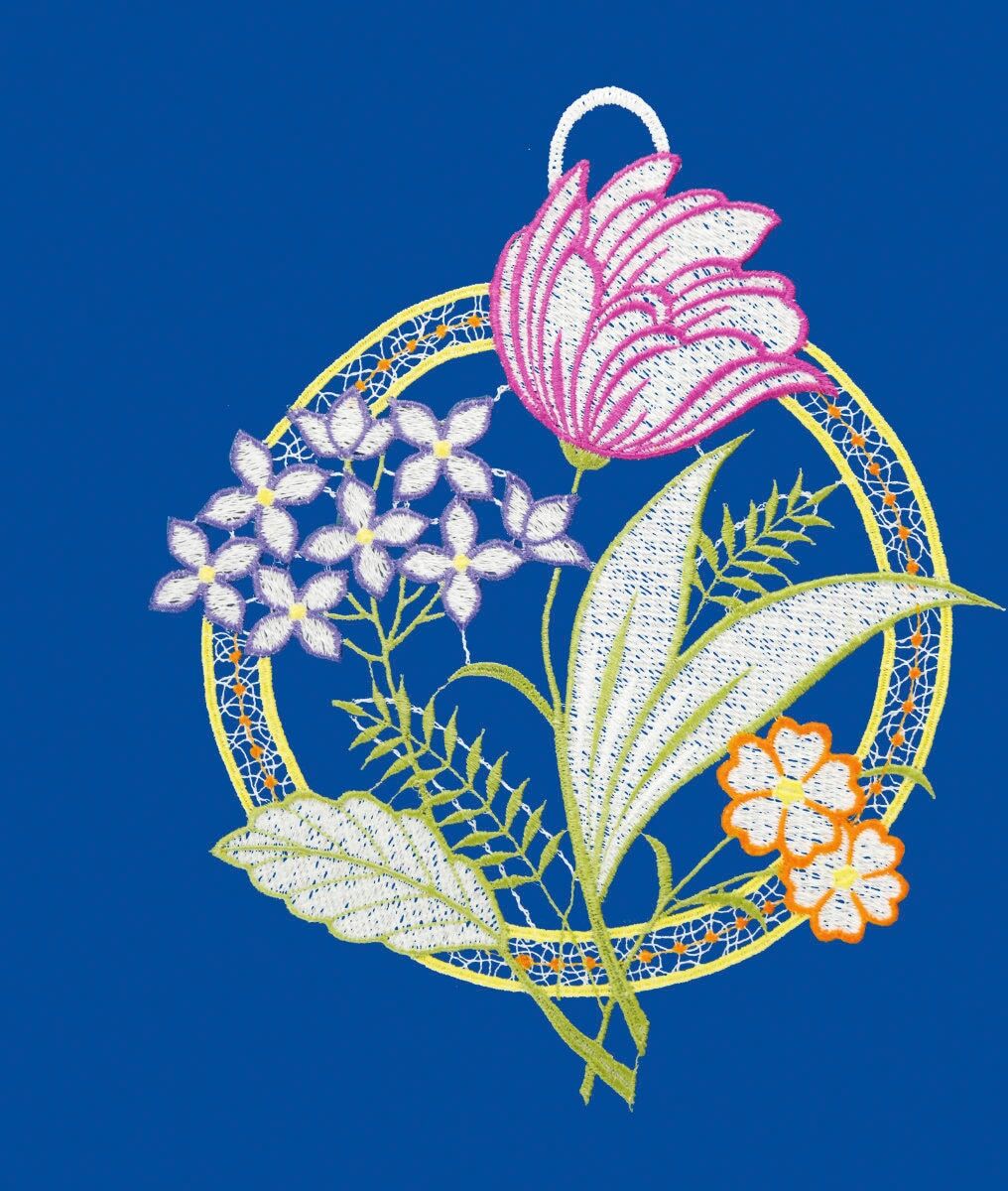 Fensterbild "Fensterbild "Kreis mit Tulpe" farbig", bunt, B:21cm H:25cm, Polyester, W. REUTER & SOHN - PLAUENER SPITZE, Fensterbilder, Fensterbild bunt B/L: 21cm x 25cm