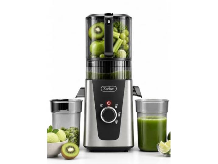 ZACHVO Slow Juicer Entsafter Gemüse und Obst Testsieger, 155 mm Öffnung 2,5-L-Kammer · Automatischer Einzug · 3-in-1: Saft, Fruchtfleisch & Sorbet · 300–600 W · 50–70 U/min · BPA-freies Tritan