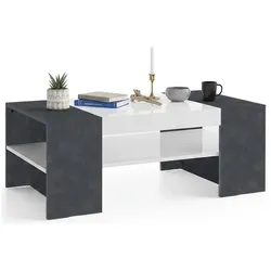Dmora Wohnzimmertisch Jonni, Niedriger Couchtisch, Zeitungsständer, 100 % Made in Italy, cm 110x60h40, glänzendes Weiß und Schiefer