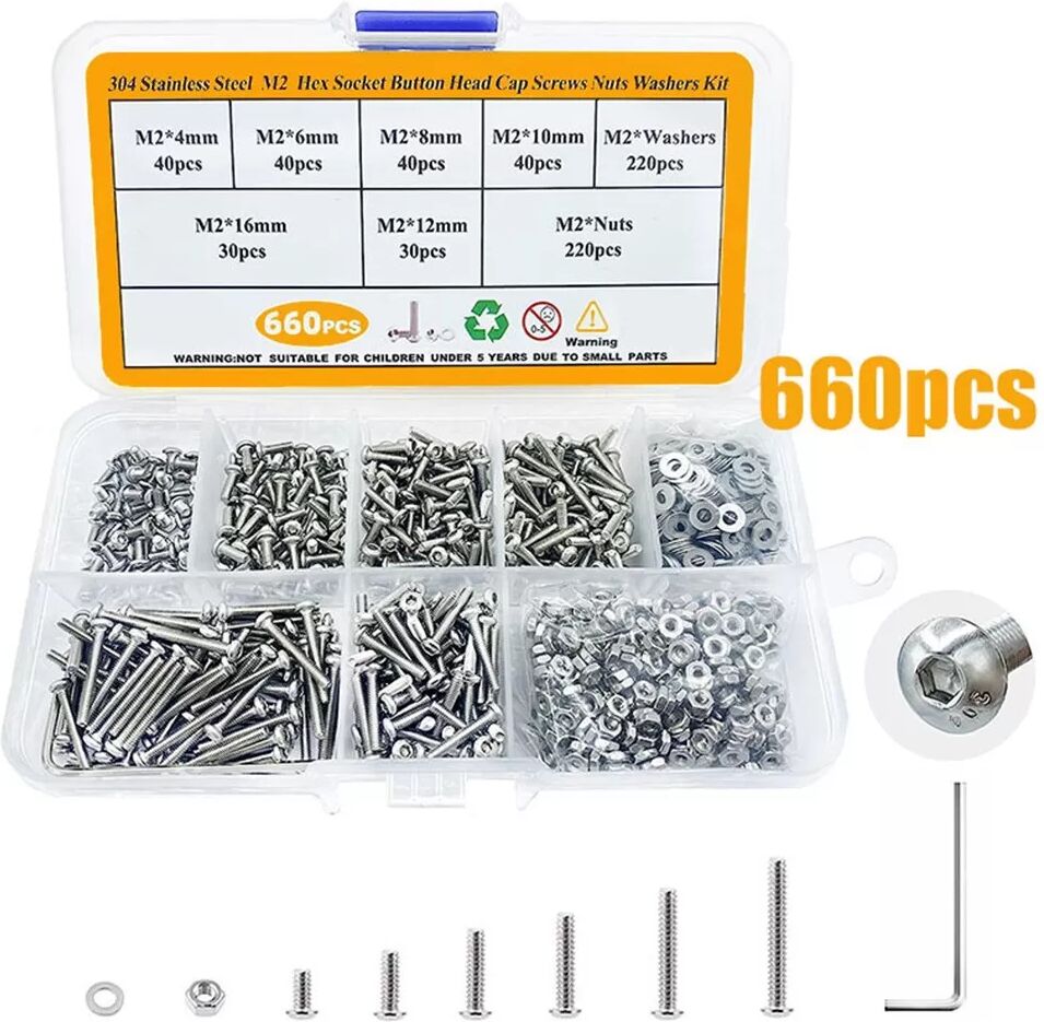 INF 660-teiliges M2-Knopfkopfschrauben- und Muttern-Set aus 304 Edelstahl