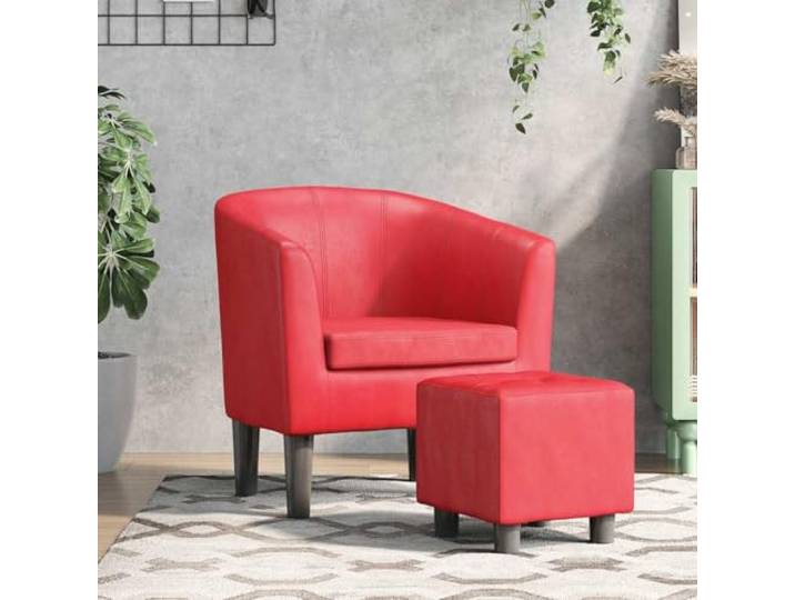 IBUQDDV Clubsessel mit Fußhocker Rot Kunstleder Modernes Design, pflegeleichte Oberfläche, stabiles Holzgestell, vielseitig nutzbar