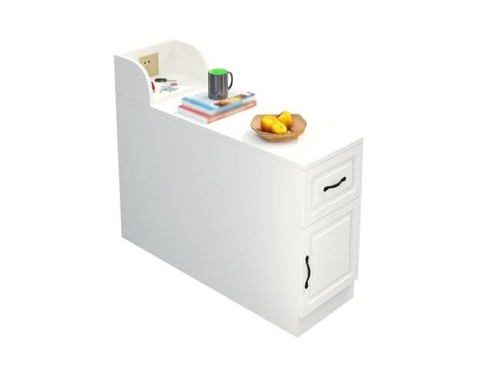 FZL02068LM Ecklager Schmaler Beistelltisch, Sofaschrank mit seitlicher Armlehne(Weiß,90x30x60cm)