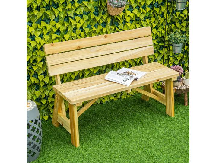 Outsunny Banquette de Jardin 2 Places Banc en Bois jusqu'à 220 kg Banquette de Terrasse avec Dossier Mobilier de Jardin Bois Massif 116 x 56 x 80 cm